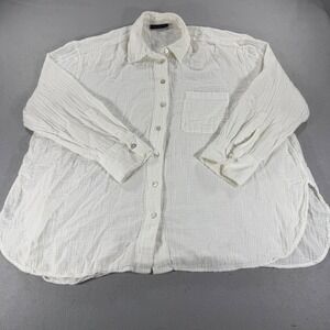 Roark Revival Gauze‎ Button Down Shirt Ivory Cotton Long Sleeve Womens S